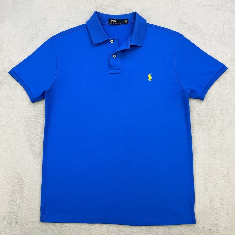 Polo Ralph Lauren Shirt Mens‎ Large Blue Short Sleeve Yellow Pony Logo Golf